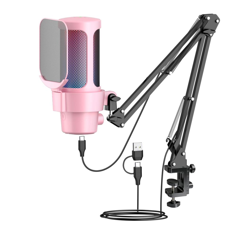 USB Condenser Gaming PC RGB Touch Noise Pop with Microphone Plug Game Live Work from Compatible with Microphone, Microphone, Microphone, Lighting,