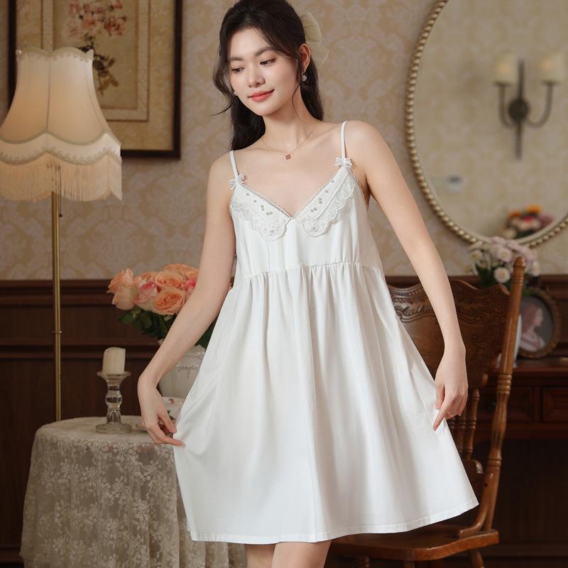 

Женская летняя кружевная ночная сорочка с нагрудными вкладышами - Можно носить как домашнюю одежду или платье S