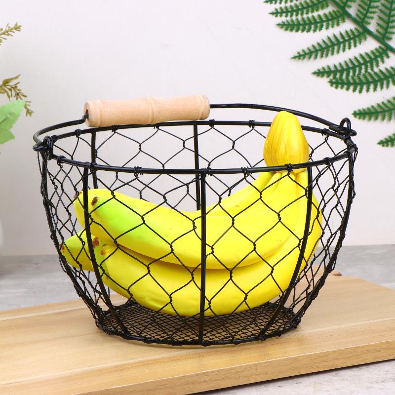 Egg Basket Round Metal Wire With Handle Multipurpose Food Storage Organizer Fruit Vegetable Holder