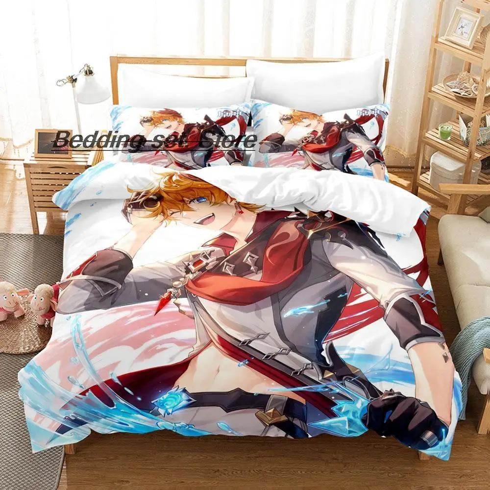 Kawaii Genshin Impact Tartaglia Bedding Set Single Twin Full Queen King Size Cartoon Duvet Cover for Adult Kid Bedroom