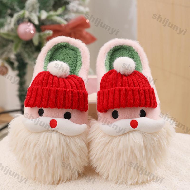 Modne Damskie Świąteczne Bawełniane Kapcie Zimowe Urocze Kreskówkowe Gruba Podeszwa Antypoślizgowe Ciepłe Pluszowe Buty Panie Domowe Do Wewnątrz Puszyste Klapki