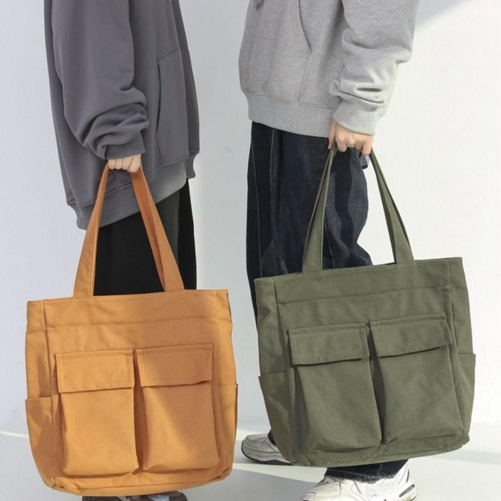 Leisure Multi-pocket Tote Bags Canvas Large Capacity Single Shoulder Bag Chic Light Weight Messenger Bags Unisex