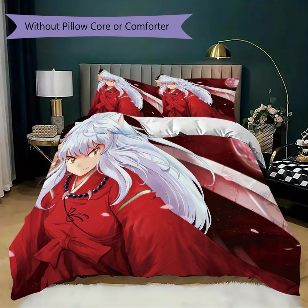 Inuyasha Pattern Bedding uilt Set uilt Cover Pillowcase Home Decoration Birthday Gift (1 * duvet cover + 2 * pillowcase without core)
