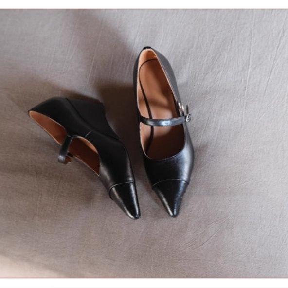

2025 spring and summer new pointed retro silver Mary Jane wedge small leather shoes light mouth one-word buckle high-heeled single shoes women 40 чёрный