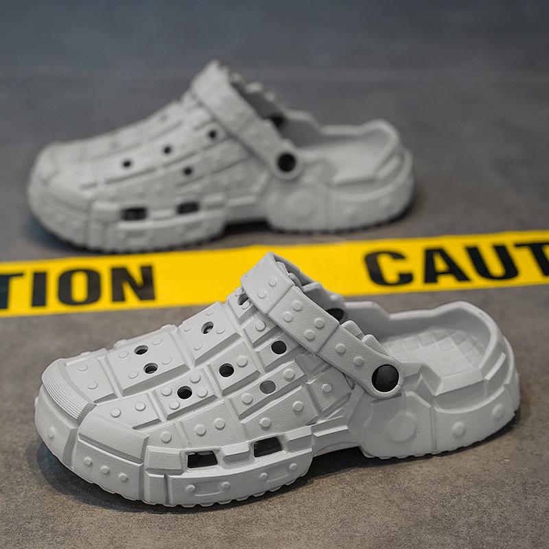 

Толстоподошвенные дырявые туфли, мужская обувь для улицы на мягкой подошве, повседневные летние шлепанцы, нескользящие персонализированные шлепанцы из ЭВА, легкие 45 серый