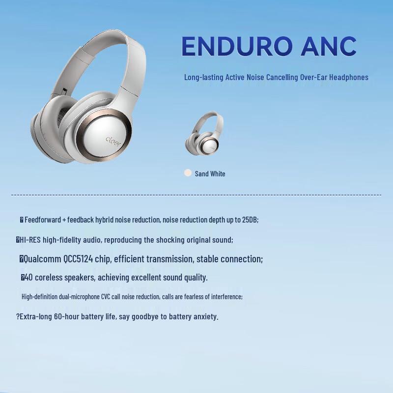 Cleer ENDURO ANC Long-Lasting Active Noise Cancelling Over-Ear Headphones