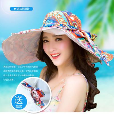 Korean Version Sun Hat Women's Summer Foldable Large Edge Flower Cloth Hat Sun Hat Double-sided Explosion
