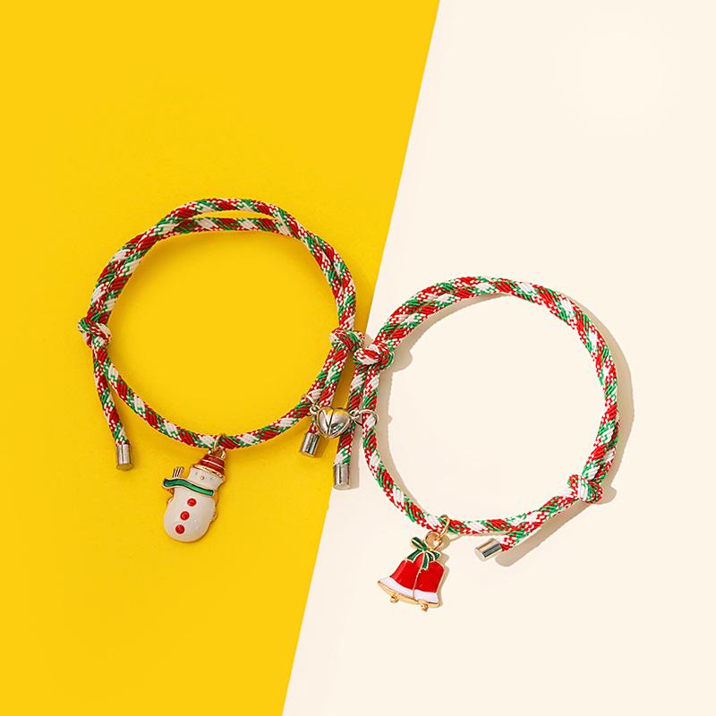 

Christmas Magnetic Couple Colorful Christmas Bracelet Adjustable Creative Hand Rope Bell Ornament Female