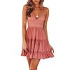 Summer Sexy Women Lace Patchwork V Neck Spaghetti Strap Bow Backless Mini Dress