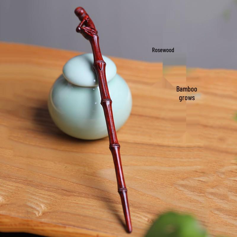 Red Sandalwood Women's Retro Hanfu Hairpins: Hollow Carved Moon Rabbit Wooden Ornaments
