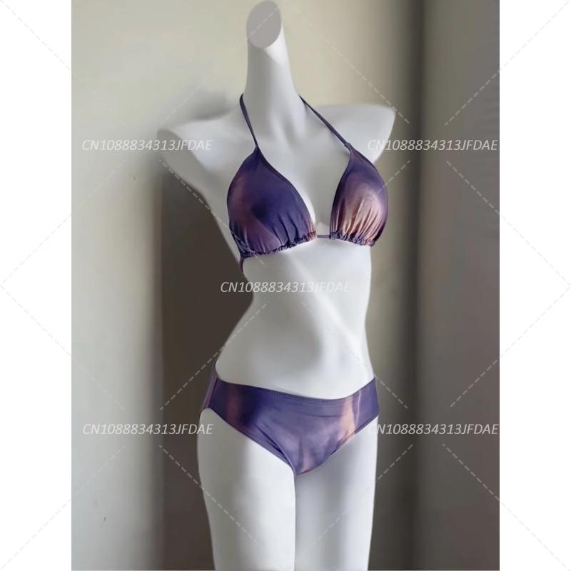 4Pcs Purple Long Dress Bikini Sexy Swimsuit for Women Soaking In Hot Springs New Sunscreen Cover for Beach Vacation