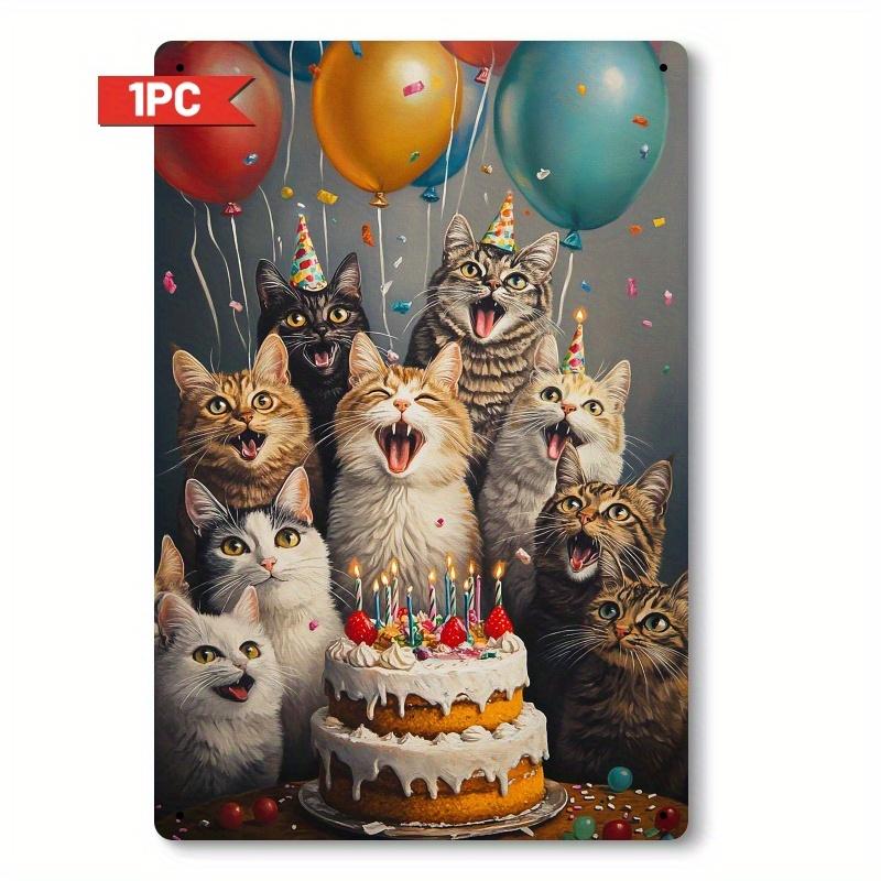 2D Flat, 1pc 2D Cute Cat Birthday Party Sign, Wooden Fun Wall Decoration for Living Room Bedroom Kitchen Office Cafe Decoration, Perfect Gift and Holi