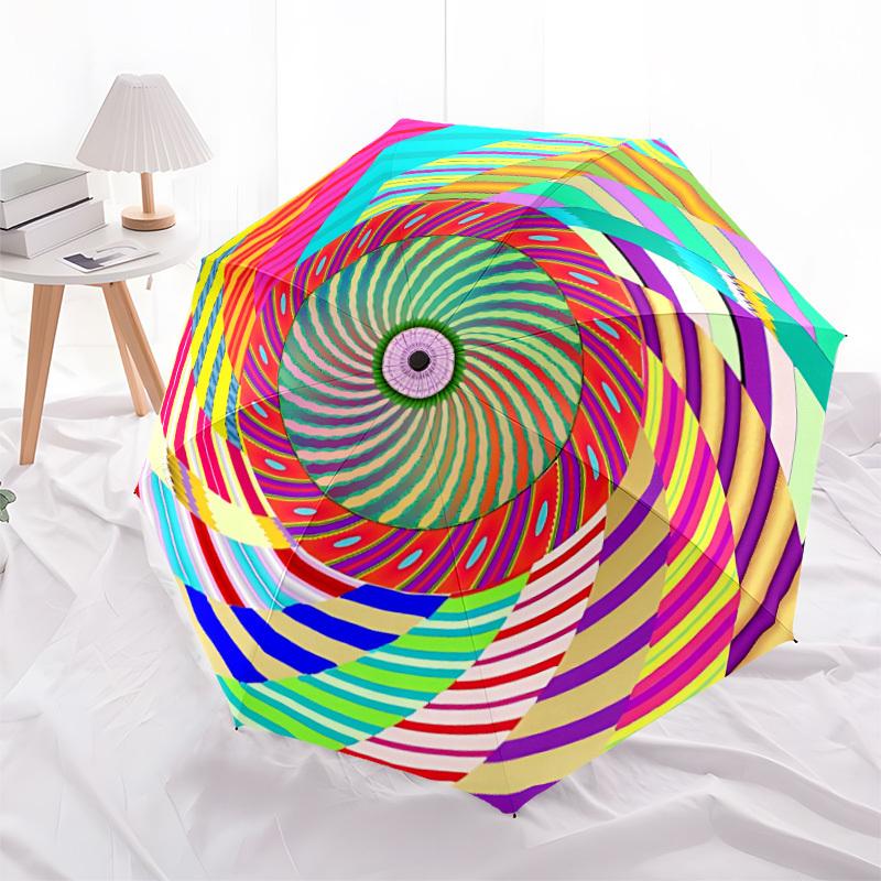 1pc Spiral Kaleidoscope Automatic Folding Umbrella - Portable Collapsible Design, 8-Rib Iron Frame, Durable Fabric yy251125201
