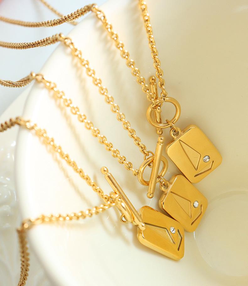 18K Gold-Plated Geometric Necklace with OT Buckle and Zircon Inlays