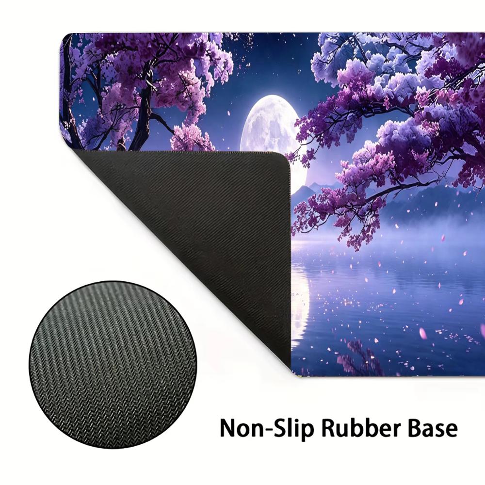 Cherry Blossom Moon Large Size Anti-slip Rubber Mouse Pad Gaming Desk Mat Keyboard Mat For Office Home Computer Stitched Edge