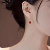Hetian Jade and Red Agate Earrings - S925 Silver, Vintage High-End Design for Women, Autumn/Winter 2023