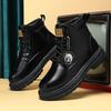 Pánské kožené boty s vysokým svrškem, ležérní/vysokoškolský/streetový styl, jednobarevné, krátký kotníkový design, kulatá špička - módní pánská obuv