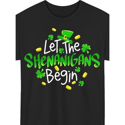 Europäische Größen Lasst den Unfug beginnen St. Patrick's Day Passendes Lustiges T-Shirt | Lässiger Rundhalsausschnitt, Normale Passform, Kurzarm