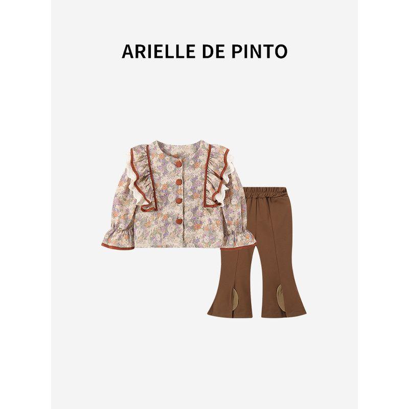 French Arielle De Pinto Girls' Suit Autumn New Style Sweet Lace Flared Pants Two-Piece Set for Girls