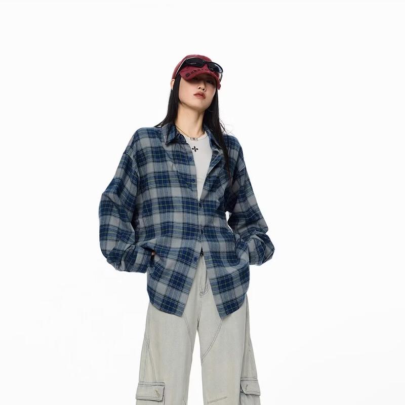 ICH MODE Women s Plaid Long Sleeve Shirt M