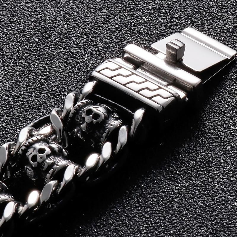 Bransoletka z gotyckiej czaszki dla mężczyzn ze stali nierdzewnej 316L, męskie bransoletki z ogniwami, punkrockowa skórzana bransoletka na rękę