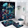 4-teiliges Set aus blauen Duschvorhängen mit Cartoon-Pilz-Druck, wasserdicht, mit 12 Haken und Badezimmer-Fußmatten