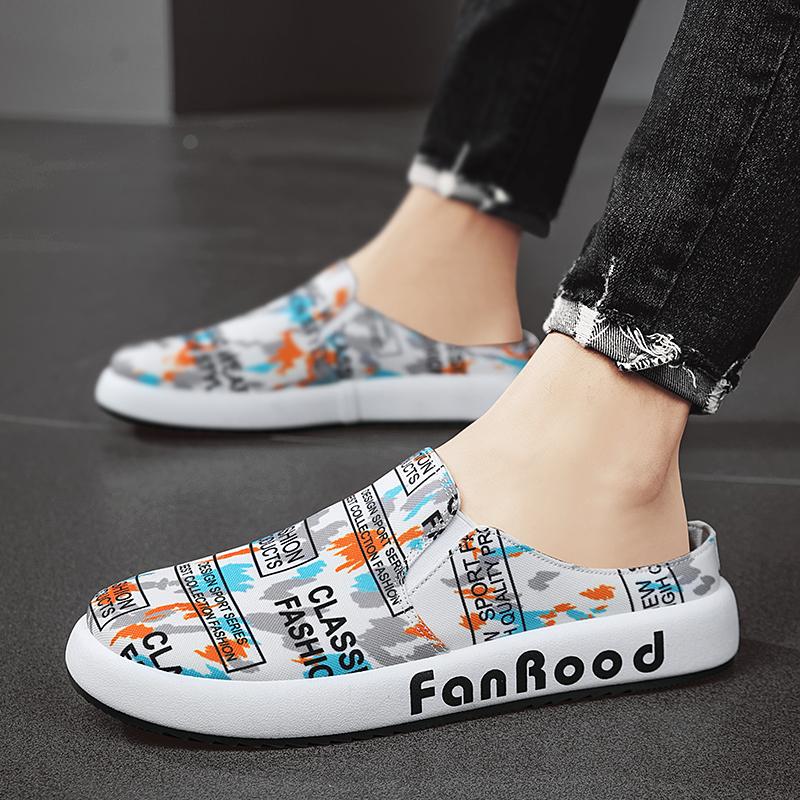 Fashion Summer Breathable Canvas Mules Man Backless Loafers Slipper Half Shoes For Men Slides Mens Slip On Flats Semi-Drag Casual Shoes