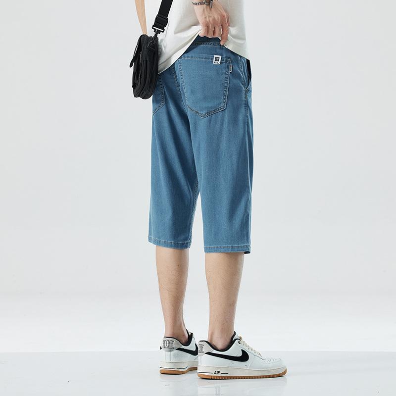 Ultra-thin Tencel Denim Shorts for Men, Cool, Loose, Straight, Casual, Versatile, Cropped Pants, Summer Trend, Versatile