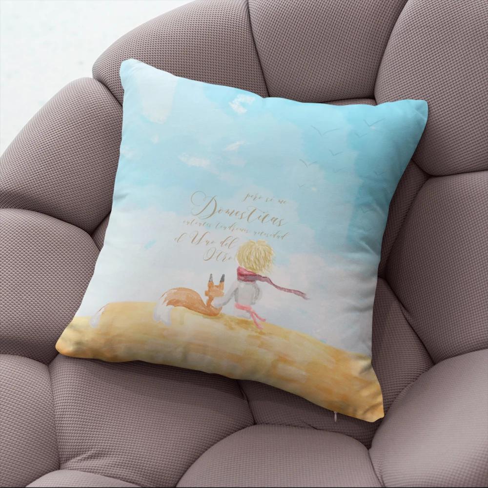 45x45cm Short Plush Little Prince Print Cartoon Pillowcase Bedroom Sofa Chair Car Waist Pillow Cover Home Party Cushion Cover