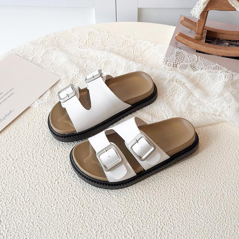 2026 Korean Style Leather Buckle Sandals for Girls - Casual Summer Outdoor Children's Birkenstock-Inspired Half-Closed Shoes