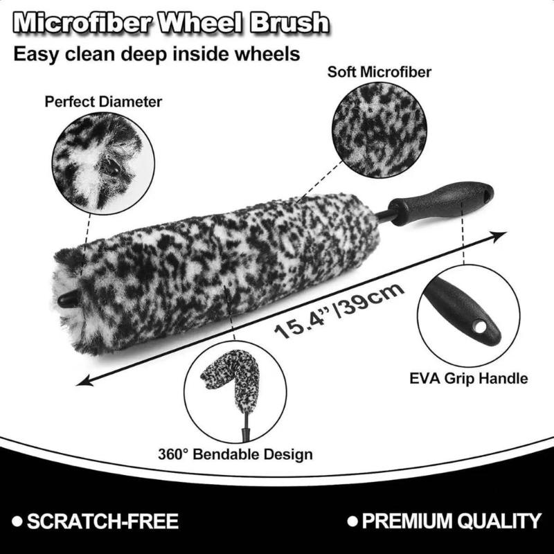7Pcs Soft Bristle Wheel Brushes For Car Detailing Short Handle Design Non Scratch Plastic Cleaning Tools