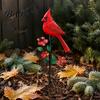 Metal Garden Stakes Red Bird Stake, Cardinals Yard Art 2D Weather Resistant Lawn Flat Flowers Decoration for Outdoor Flower Bed Pathway Nature