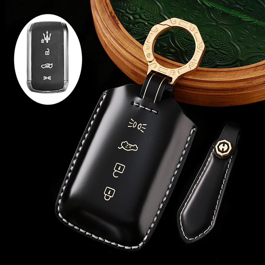 

Подходит для Maserati Ручной работы Натуральная коровья кожа Высококлассный Чехол для ключа автомобиля брелок чехол для ключа автомобиля чёрный