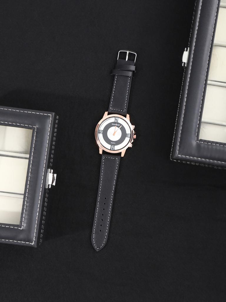 4PCS Watch Necklace Set, Business Men's Fashion Dial Quartz Calendar Watch, Luxury Men's PU Leather Watches, Ideal Gift for Me