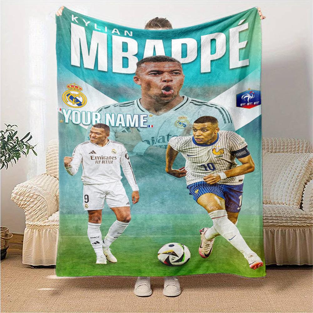Mbappé Customize Text Blanket Throw Customizable Blanket Durable Comfort Perfect for Bedding Chair Livingroom Sofa All-Season Use