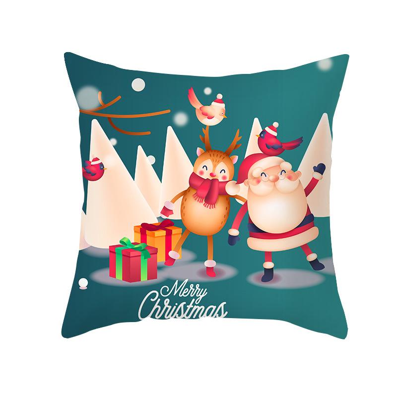 Christmas Cartoon Pillow Cover Living Room Bedroom Sofa Cushion Peach Skin Printed Pillow