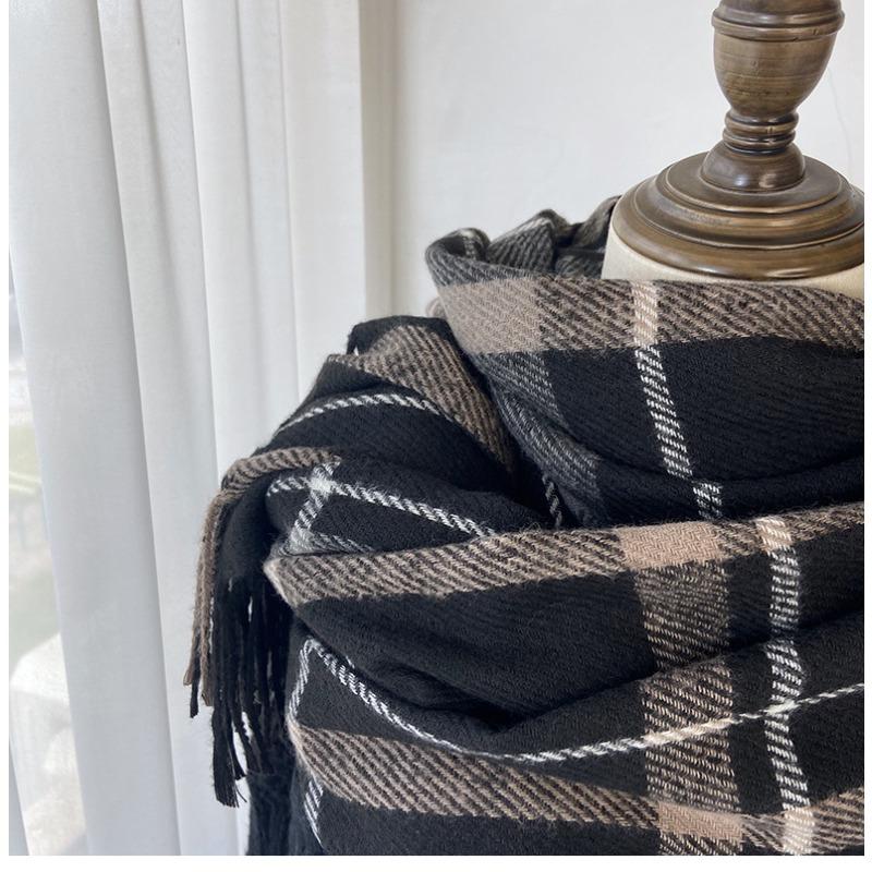 Plaid Scarf Women's Winter Warm Imitation Cashmere Fringed Shawl Dual-purpose Scarf Windproof & Warm, Multi-Color Options for Casual Outings, Office