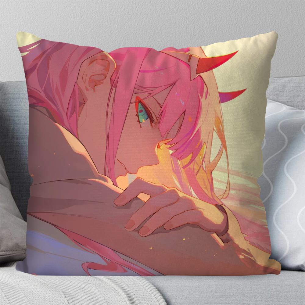 Zero Two Animation DARLING In The FRANXX Kissenbezug Quadratisches Kissen Schlafzimmer Sofa Freizeit Komfort Auto Wohnzimmer Heimdekoration 40X40