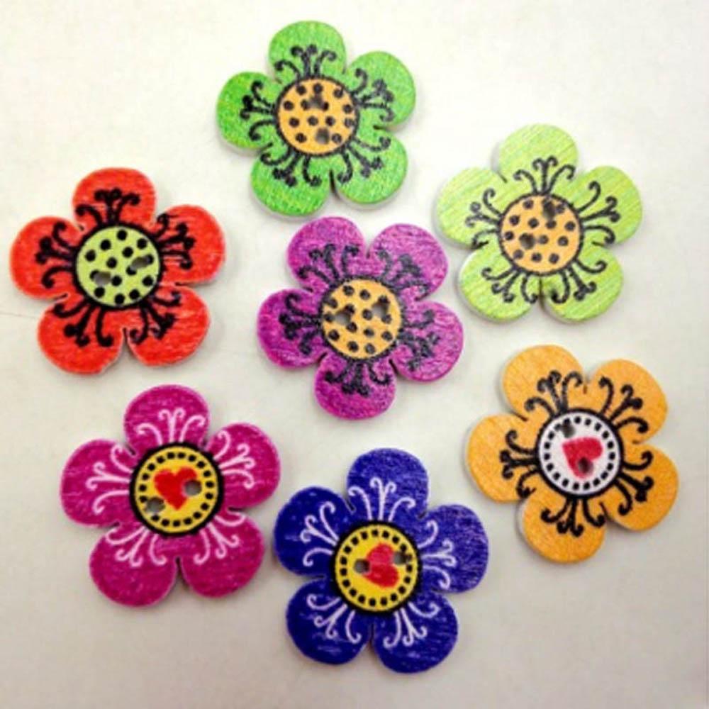 Gorgeous Mixed Color 20 mm Flower Dots Crafts Decoration Sewing Scrapbooking 2-Holes Wooden Buttons