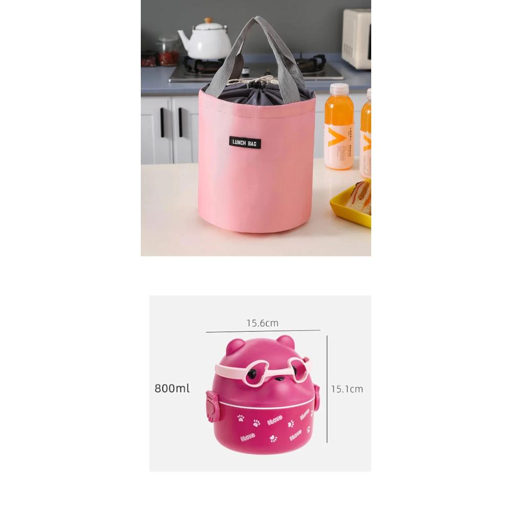 Lunch Box Portable Insulated Lunch Container Set Stackable Bento Cartoon Eyeglass Bear Shape Food Storage Container For Kids