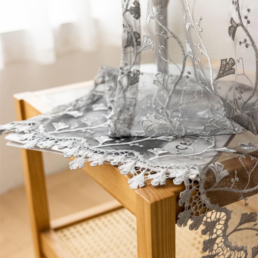 1ks žakárová záclona s vyšívanými listy ginkgo s krajkou a kapsou, vhodná do obývacího pokoje a ložnice - průsvitné a lehké filtrační záclony