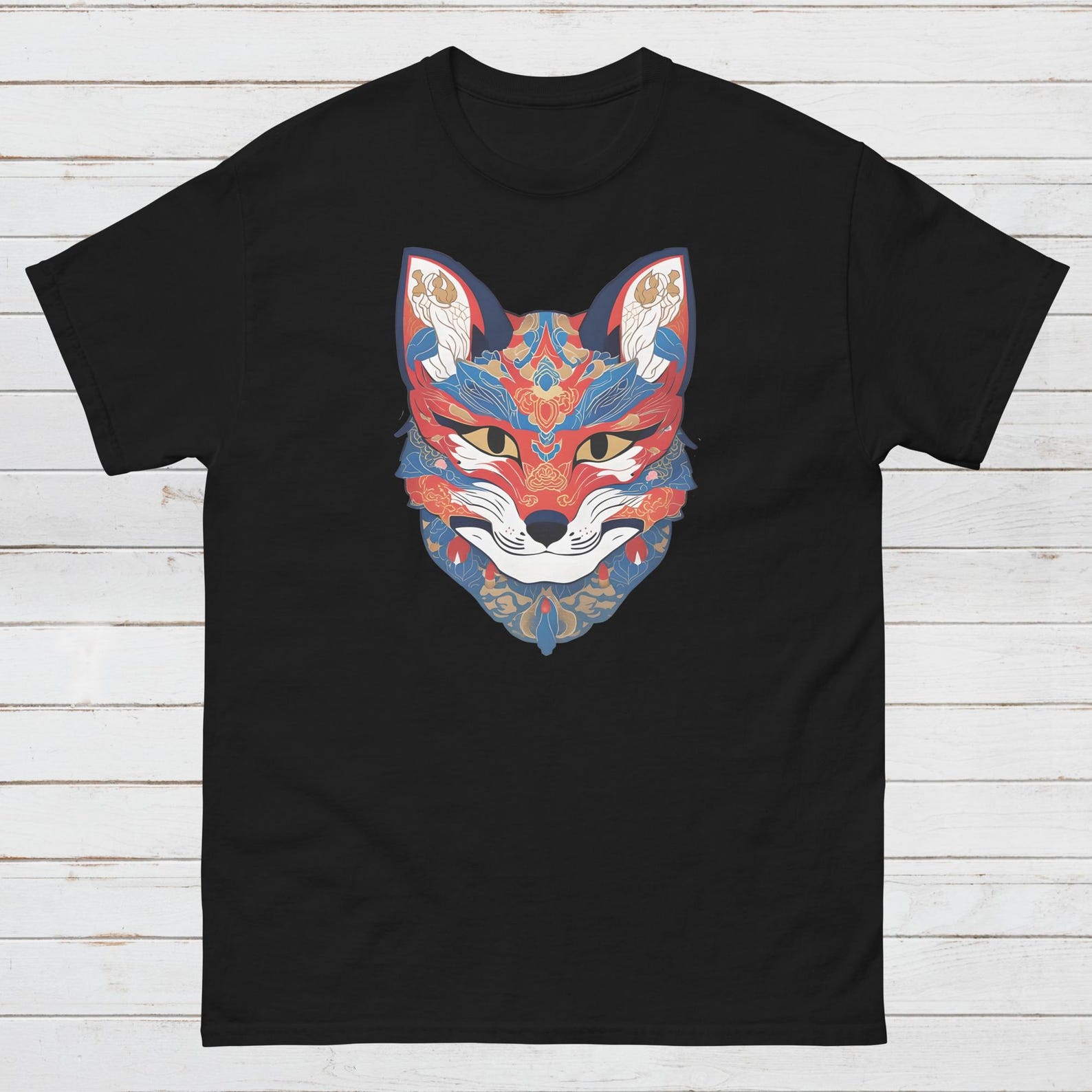 Kitsune Fox Mask T-Shirt, Japanese Anime Graphic Tee 4XL