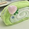 Aesthetic Cake Roll Plush Pencil Case with Strawberry Pendant Large Capacity Cute Pouch for Girls Students School Supplies