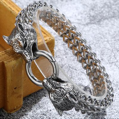 Massive 12MM Franco Link Chain Wolf Head Hand Bracelet Men's Heavy Cast Metal Steel Mannen Armband Birthday Gifts For Boyfriend
