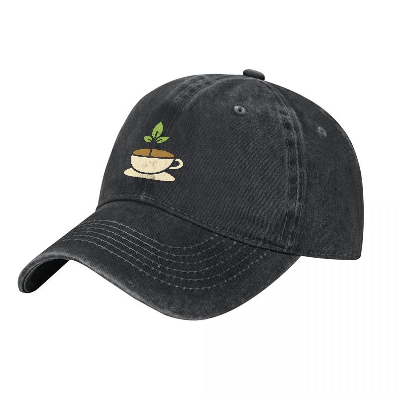 Coffee Plant Embroidered Washed Cotton Baseball Cap with Vintage Design and Soft Comfortable Fit for Everyday Wear