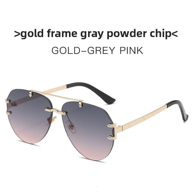 Fall European Fashion Double Bridge Metal Rimless Tortoise Sunglasses For Travel And Outdoor