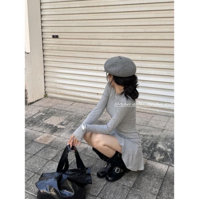 

Pure Desire Ruffle High Neck Bodycon Dress - Slim Fit, Long Sleeve, Short Skirt for Spring and Autumn 500 pieces minimum order серый