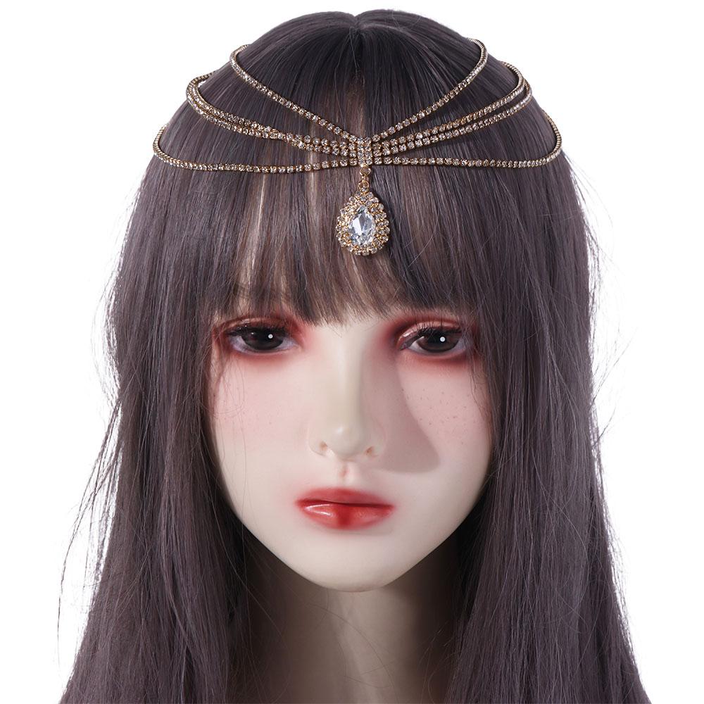 Headwear Rhinestone Head Chain Water Drop Boho Headband Luxury Forehead Chain  Party