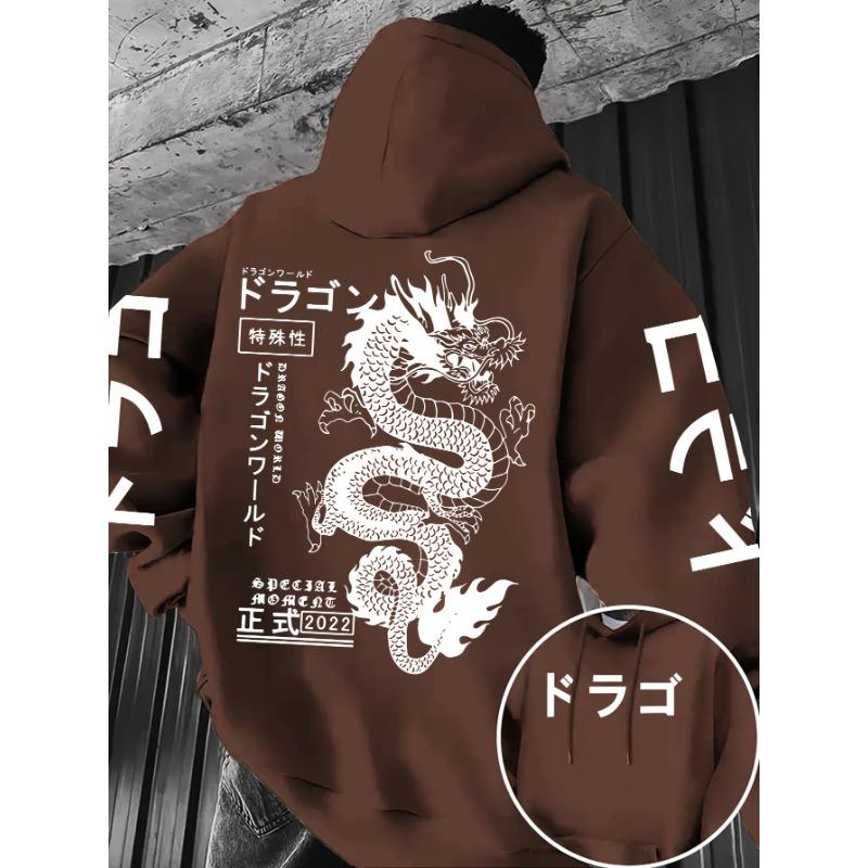 European and American Men's Autumn Personalized Dragon Letter Print Comfortable and Soft Hooded Sweatshirt Outdoor Street Top