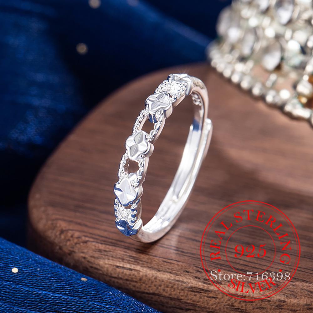 

925 Sterling Silver Jewelry Simple Zircon Crystal Plants Finger Rings for Women Wedding Party Jewelry for Girls Friend Gift One Size
